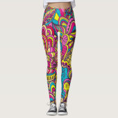 Groovy Retro Abstracte Moderne Stijl Trendy Doodle Leggings (Voorkant)