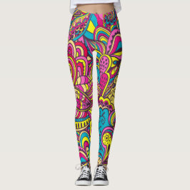 Groovy Retro Abstracte Moderne Stijl Trendy Doodle Leggings
