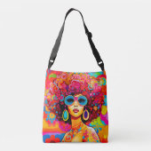 Groovy Retro Afro Chique Pop Kunst Crossbody Tas (Achterkant)
