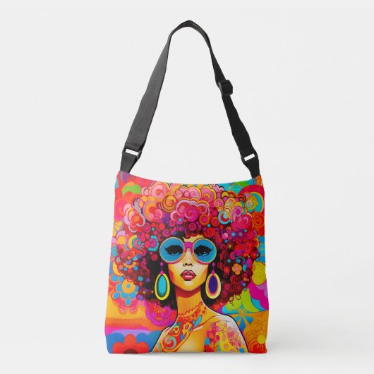 Groovy Retro Afro Chique Pop Kunst Crossbody Tas (Voorkant)