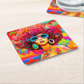 Groovy Retro Afro Chique Pop Kunst Kartonnen Onderzetters (Schuin)