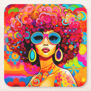 Groovy Retro Afro Chique Pop Kunst Kartonnen Onderzetters