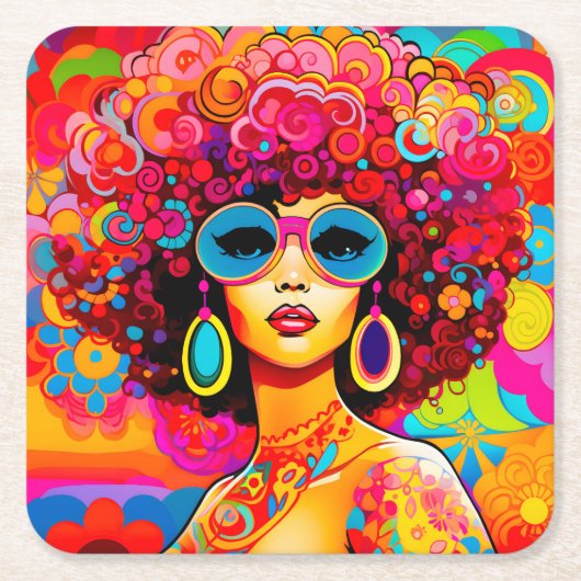 Groovy Retro Afro Chique Pop Kunst Kartonnen Onderzetters (Voorkant)