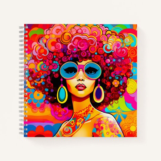 Groovy Retro Afro Chique Pop Kunst Notitieboek (Voorkant)