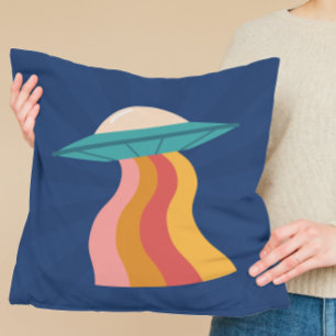 Groovy Retro Alien Ruimteschip Rainbow Kussen