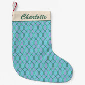 Groovy Retro Aqua Blauwe Patroon Persoonlijke Naam Kleine Kerstsok (Voorkant)