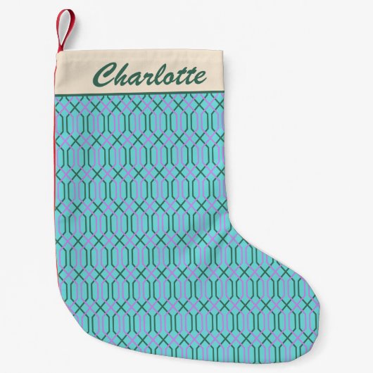 Groovy Retro Aqua Blauwe Patroon Persoonlijke Naam Kleine Kerstsok (Voorkant)