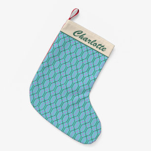 Groovy Retro Aqua Blue Pattern Persoonlijke naam Kleine Kerstsok
