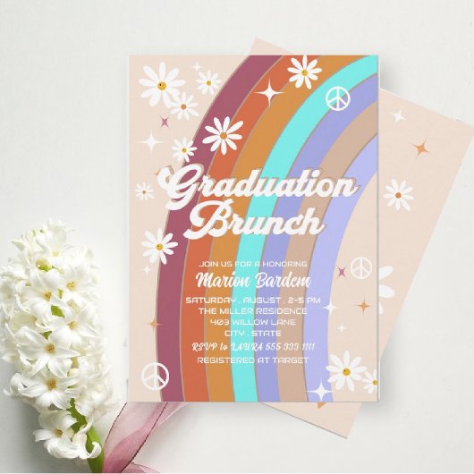 Groovy retro aquarel afstudeer brunch kaart
