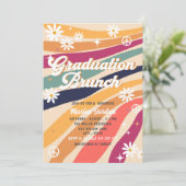 Groovy retro aquarel afstudeerbrunch kaart (Staand voorkant)