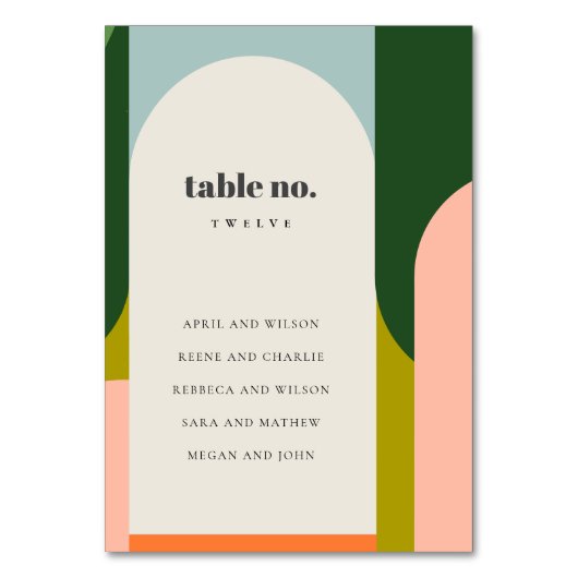 Groovy Retro Arch Abstract Bold Wedding Zitplaatse Kaart (Voorkant)