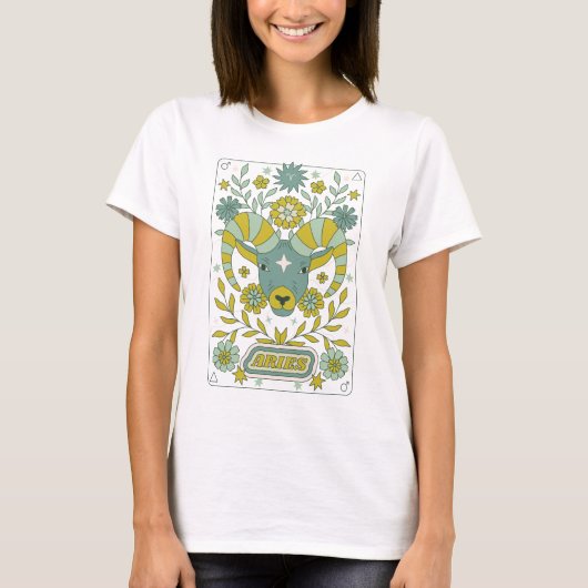 Groovy Retro Aries Horoscope Astrology Green T-shirt (Voorkant)