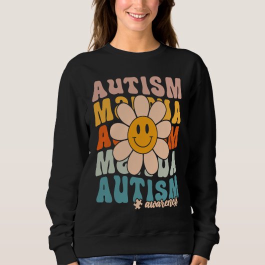 Groovy Retro Autism Awareness Month Puzzle Piece S Trui (Voorkant)