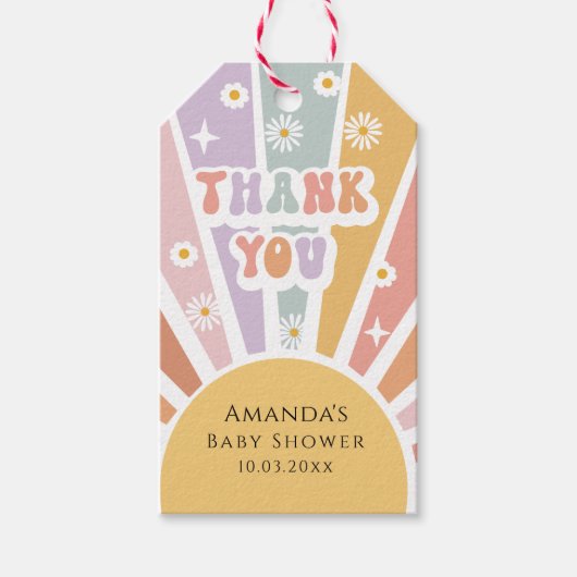 Groovy Retro Baby shower Dank u Cadeaulabel (Voorkant)