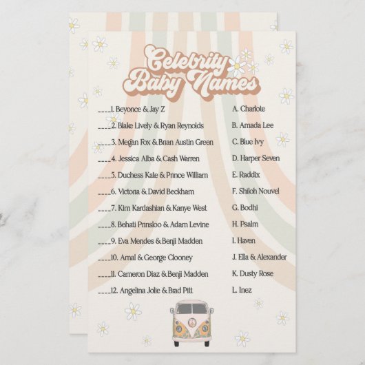 groovy retro baby shower game beroemdheden (Voorkant / Achterkant)