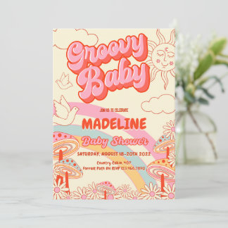 Groovy Retro Baby shower Invitation Kaart