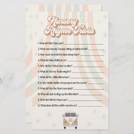 groovy retro baby shower nursery rhyme game (Voorkant / Achterkant)