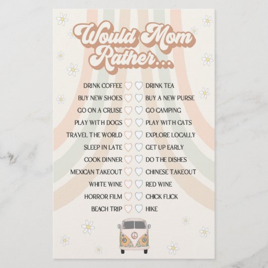 groovy retro baby shower wil liever een spelletje (Voorkant)