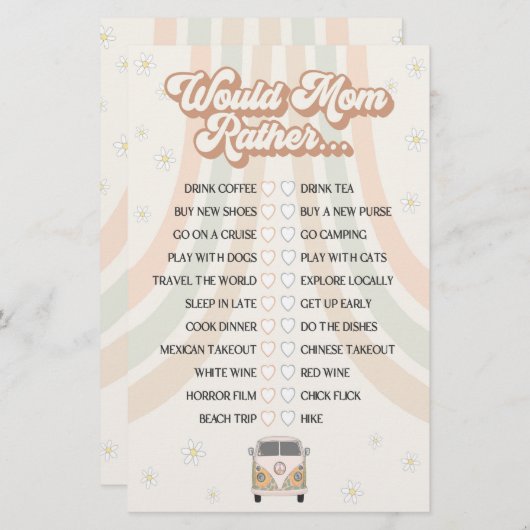 groovy retro baby shower wil liever een spelletje (Voorkant / Achterkant)