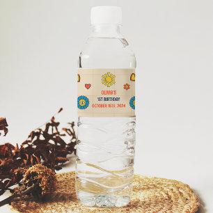 Groovy Retro Birthday Party Thank You Waterfles Etiket