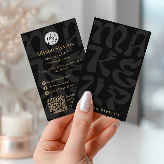 Groovy retro black logo qr code Makeup Visitekaartje