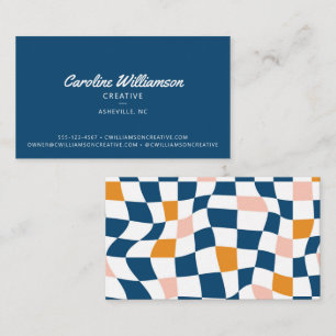 Groovy Retro Blauw Abstract Schaakbord Trendy Visitekaartje