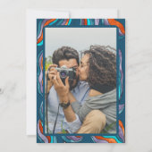 Groovy Retro Blauw Foto Huwelijk repetitie diner Kaart (Achterkant)