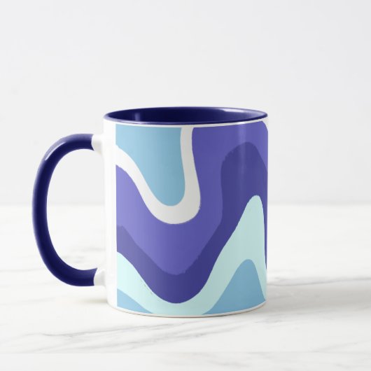 Groovy Retro Blauwe en Paarse Golven Mok (Links)
