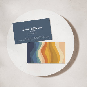Groovy Retro Blauwe Gele Golvende Lijnen Trendy Visitekaartje