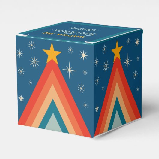 Groovy Retro  Blauwe Kerst van de Boom Bedankdoosjes (Voorkant Zijde)