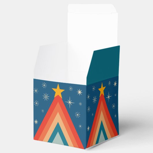 Groovy Retro Blauwe Kerst van de Boom Bedankdoosjes (Geopend)