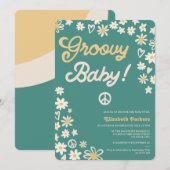 Groovy retro blauwgroen boho baby shower kaart (Voorkant / Achterkant)
