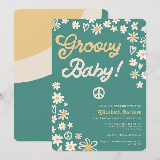 Groovy retro blauwgroen boho baby shower kaart (Voorkant / Achterkant)