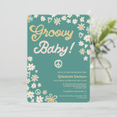 Groovy retro blauwgroen boho baby shower kaart (Staand voorkant)