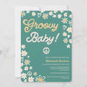 Groovy retro blauwgroen boho baby shower kaart (Voorkant)