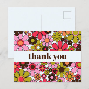 Groovy Retro Bloem 60s 70s Bloemen Bedankt Briefkaart