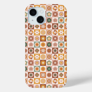 Groovy Retro Bloem Geruit iPhone 15 Case