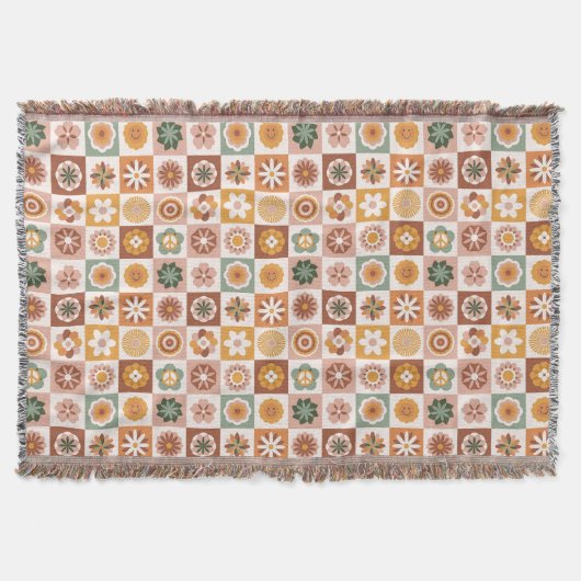 Groovy Retro Bloem Geruit Deken (Voorkant)