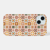 Groovy Retro Bloem Geruit iPhone 15 Case (Achterkant horizontaal)
