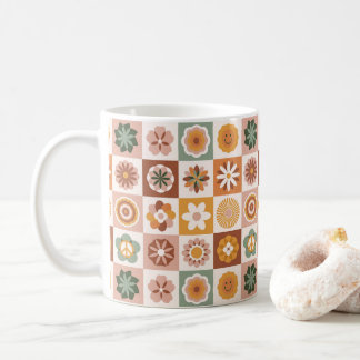 Groovy Retro Bloem Geruit Koffiemok