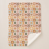 Groovy Retro Bloem Motief Sherpa Deken (Voorkant)