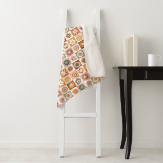 Groovy Retro Bloem Motief Sherpa Deken