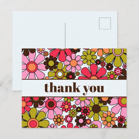 Groovy Retro Bloemen 60s 70s Bloemen Bedankt Briefkaart (Voorkant / Achterkant)