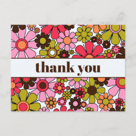 Groovy Retro Bloemen 60s 70s Bloemen Bedankt Briefkaart