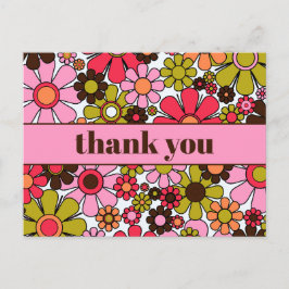 Groovy Retro Bloemen 60s 70s Bloemen Bedankt Briefkaart