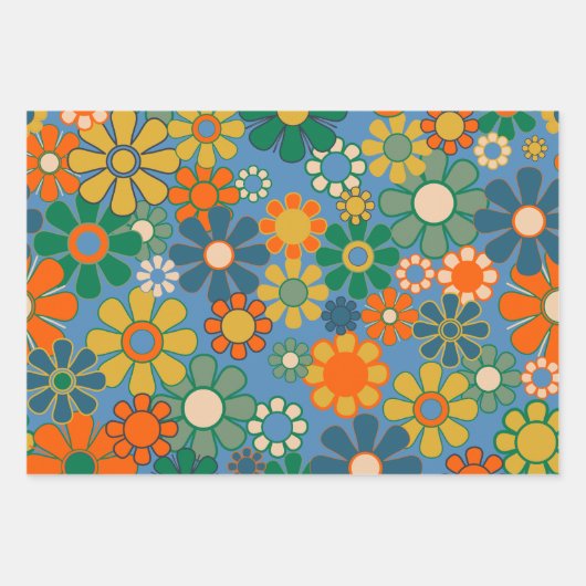 Groovy Retro Bloemen 60s 70s Esthetische Patronen Inpakpapier Vel (Voorkant 3)