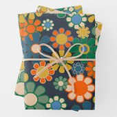 Groovy Retro Bloemen 60s 70s Esthetische Patronen Inpakpapier Vel (In situ)