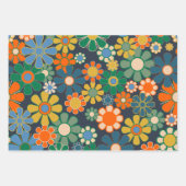 Groovy Retro Bloemen 60s 70s Esthetische Patronen Inpakpapier Vel (Voorkant)