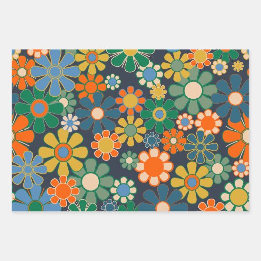 Groovy Retro Bloemen 60s 70s Esthetische Patronen Inpakpapier Vel (Voorkant)