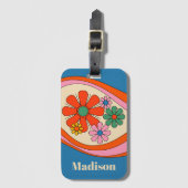 Groovy Retro Bloemen 60s 70s Kleurrijk Gepersonali Bagagelabel (Voorkant (verticaal))